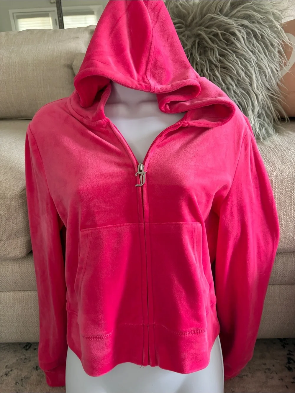 Juicy Couture Hot Pink Plush Hooded Zip Jacket and pants set - Picture 1 of 4